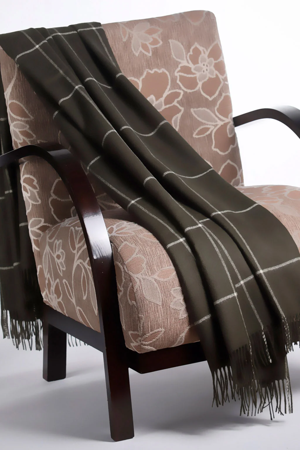 100% Baby Alpaca Windowpane Throw - Olive Green