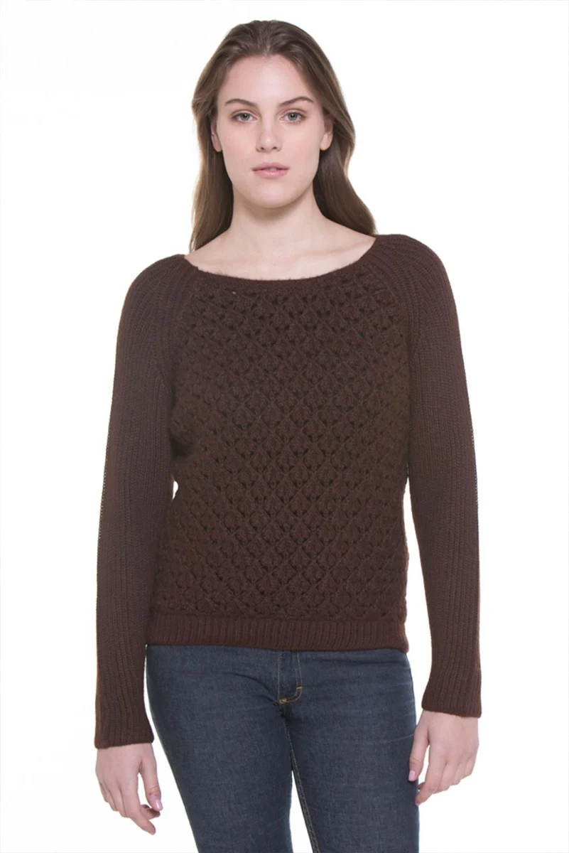 Ella Crochet 100% Baby Llama Crew-Neck Sweater - Image 6