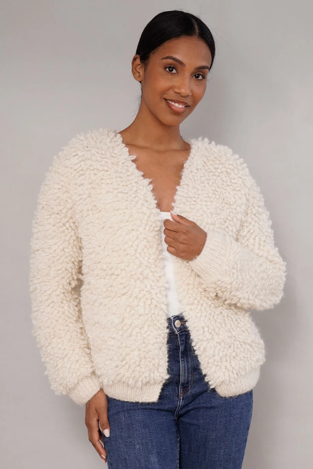 Furry Handknit Alpaca Cardigan - Image 5