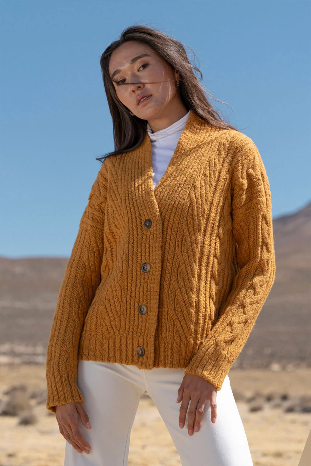 Kara Cable Knit Baby Alpaca Cardigan - Image 6