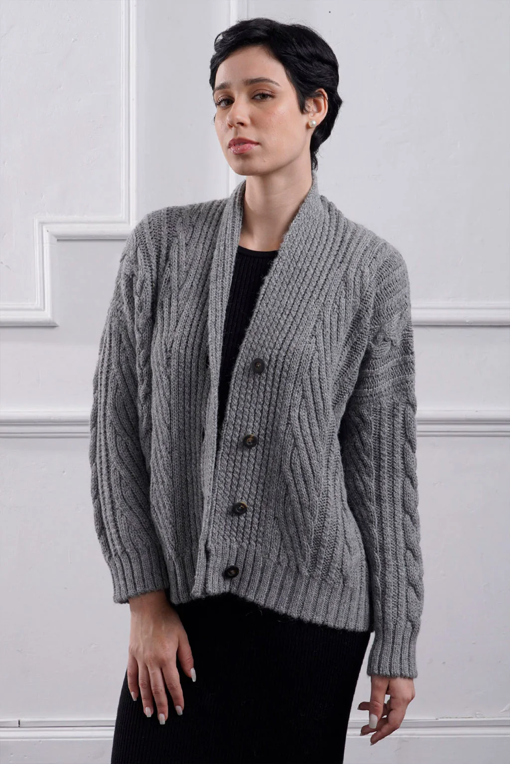 Kara Cable Knit Baby Alpaca Cardigan - Image 2