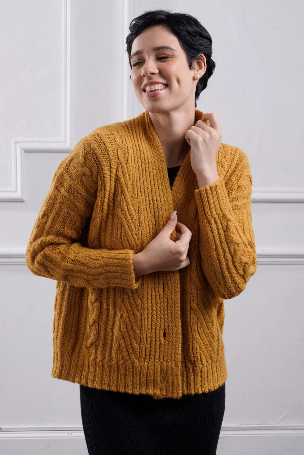 Kara Cable Knit Baby Alpaca Cardigan - Image 9