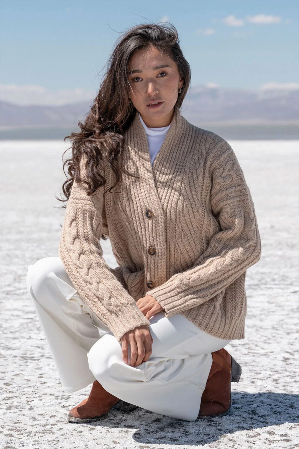 Kara Cable Knit Baby Alpaca Cardigan - Image 16