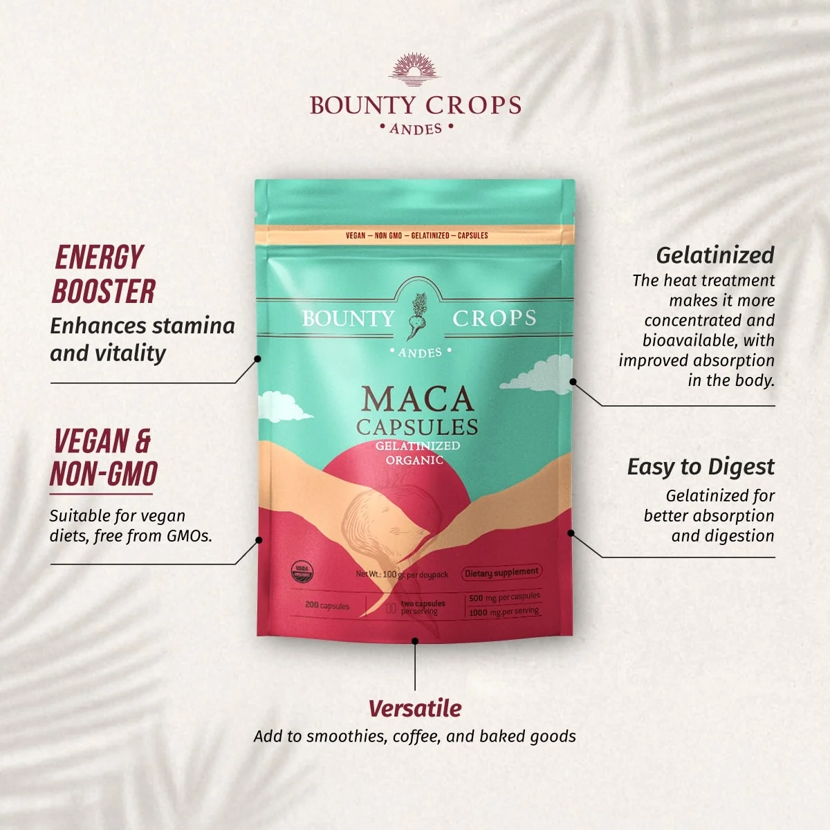 Organic Maca Root Capsules, Gelatinized, 200 units - 500mg. per capsule ($0.11 x capsule) - Image 4