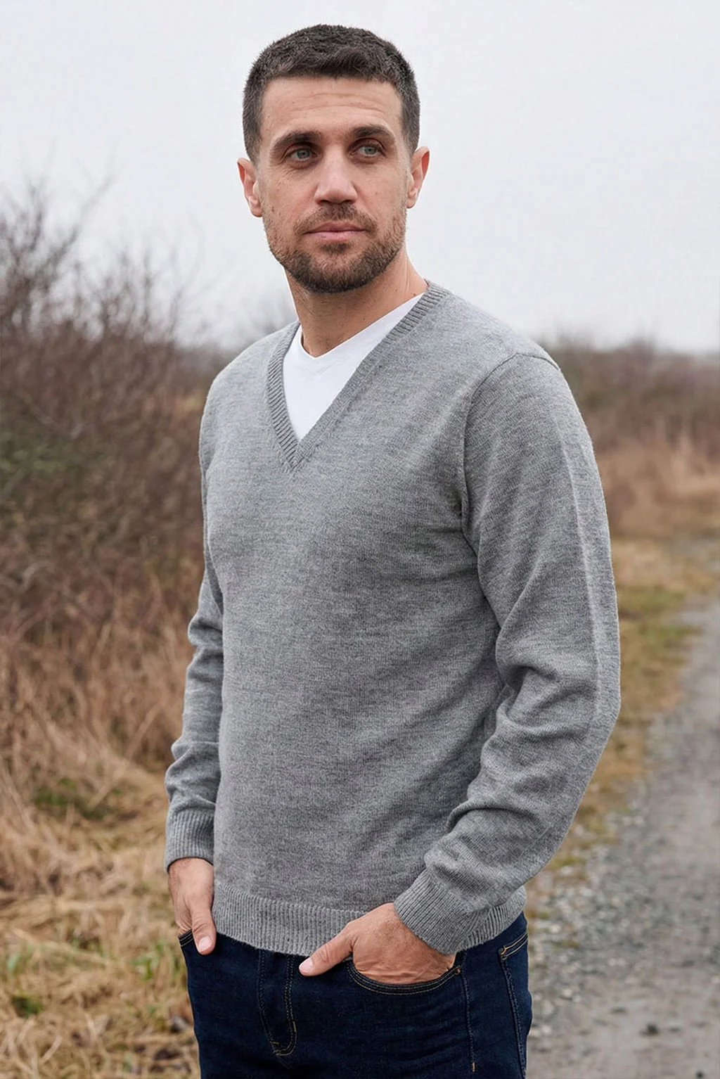 Men's V-Neck Royal Alpaca Sweater