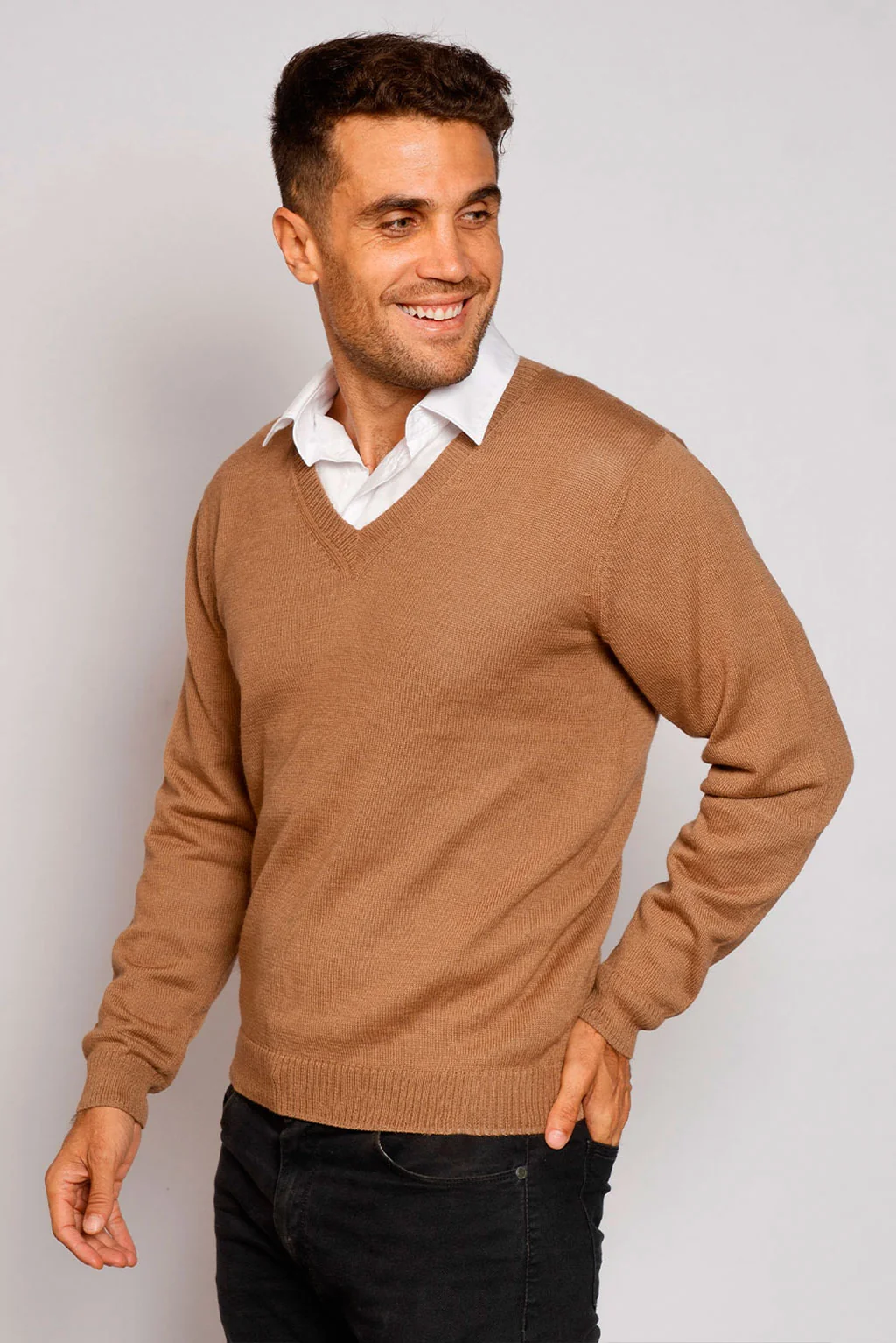 Men's V-Neck Royal Alpaca Sweater - Image 8
