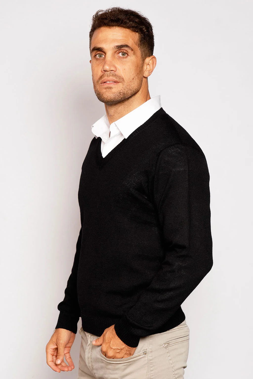 Men's V-Neck Royal Alpaca Sweater - Image 3