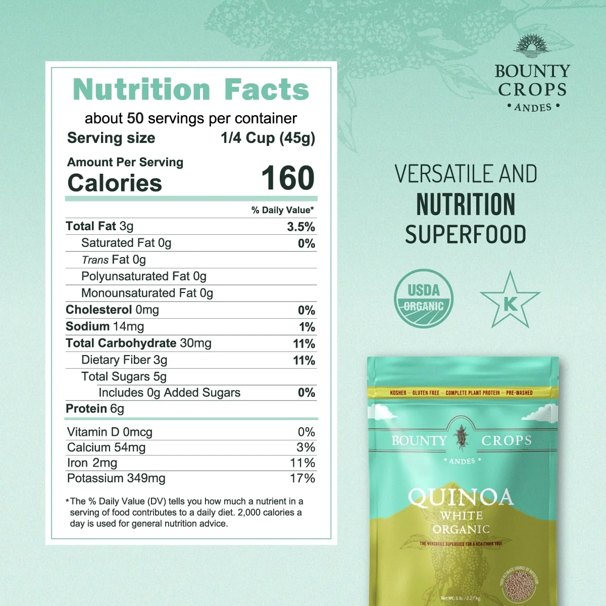 Quinoa Organic White, 5 lb. / 2.27 kg., Complete Protein ($5.18 lb. / $0.32 once) - Image 3