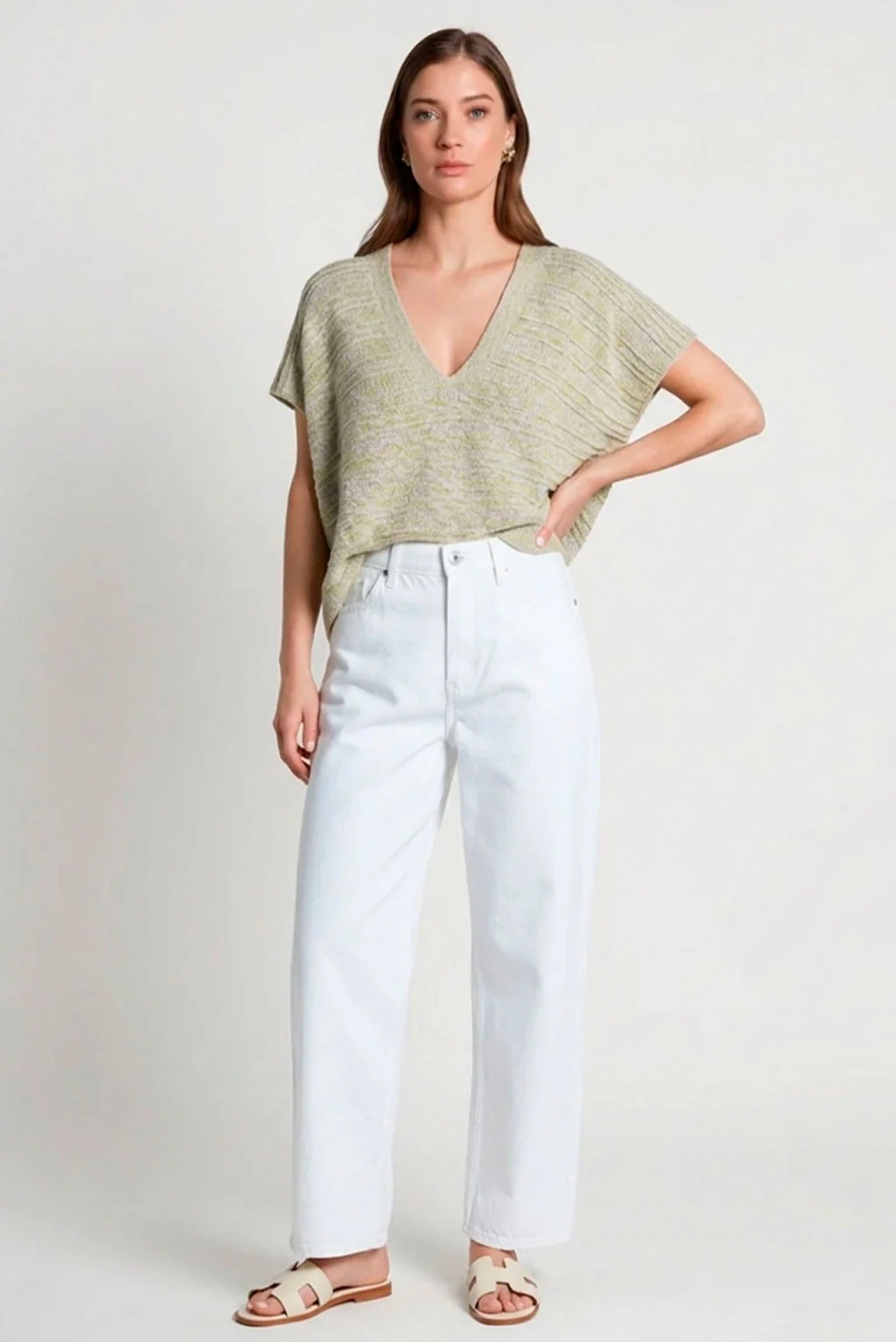 Marled V-Neck Organic Cotton Top - Image 3